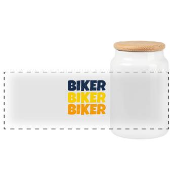 Biker motorcycle - Panoramic Cookie Jar with Wooden Lid - white - Front