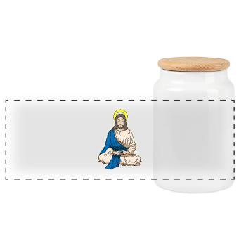 Meditation Jesus Christ cross gift - Panoramic Cookie Jar with Wooden Lid - white - Front