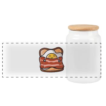 Sleeping breakfast/fried egg, toast and bacon - Panoramic Cookie Jar with Wooden Lid - white - Front