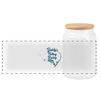 Daddy's Fishing Buddy Kid Angler T-Shirt Gift - Panoramic Cookie Jar with Wooden Lid - white - Front