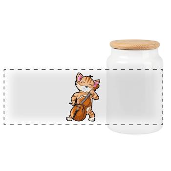 Violinkatze - lustiger Violin-Musiker - Panorama Keksdose mit Holzdeckel - Weiß - Vorne