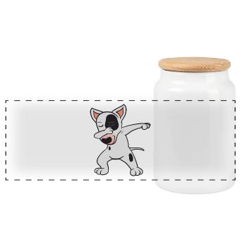 Dabbing Dab Bullterrier Bull Terrier Hund Tanzen - Panorama Keksdose mit Holzdeckel - Weiß - Vorne
