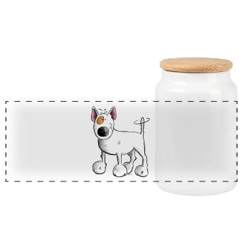 English Bull Terrier- Bullterrier - Bully - Panoramic Cookie Jar with Wooden Lid - white - Front