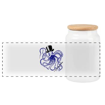 Octopus Magician Vodoo Monster Octopus Squid Ink - Panoramic Cookie Jar with Wooden Lid - white - Front