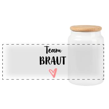 Team bride heart bachelor party - Panoramic Cookie Jar with Wooden Lid - white - Front