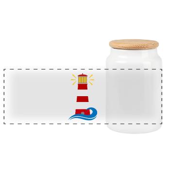lighthouse - Panoramic Cookie Jar with Wooden Lid - white - Front