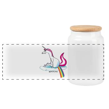 Unicorn pooping rainbow - Einhorn pupst Regenbogen - Panoramic Cookie Jar with Wooden Lid - white - Front