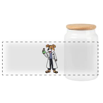 Dog Chemist Test Tube Trial Chemistry Job - Panoramic Cookie Jar with Wooden Lid - white - Front