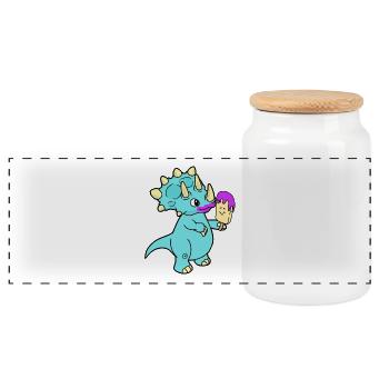 Dino Hunger Eis Fantasy Kinder Baby - Panorama Keksdose mit Holzdeckel - Weiß - Vorne
