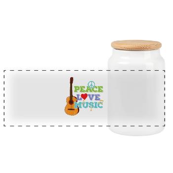 Gitarre "Peace, Love, Music" - Panorama Keksdose mit Holzdeckel - Weiß - Vorne