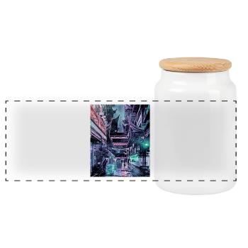 Nightly rain in Shanghai, China - Panoramic Cookie Jar with Wooden Lid - white - Front