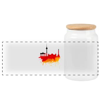 Berlin Skyline Deutschland Flagge Deutsche Fahne - Panorama Keksdose mit Holzdeckel - Weiß - Vorne