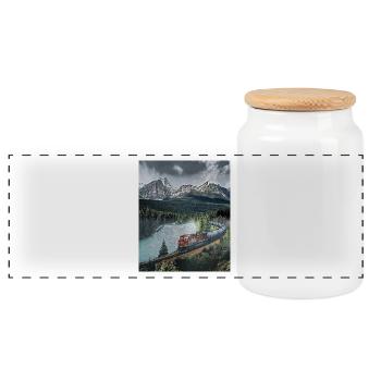 Zugfahrt durch Berglandschaften, Kanada - Panorama Keksdose mit Holzdeckel - Weiß - Vorne
