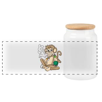 Shisha water pipe smoking monkey - Panoramic Cookie Jar with Wooden Lid - white - Front