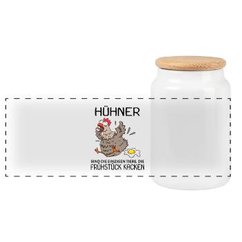 Landwirt Landwirte Huhn Hühner - lustiger Spruch - Panorama Keksdose mit Holzdeckel - Weiß - Vorne