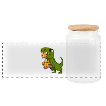 Cadeau de restauration rapide de pizza de dinosaure Dino - Boîte à biscuits avec couvercle en bois - blanc - Devant