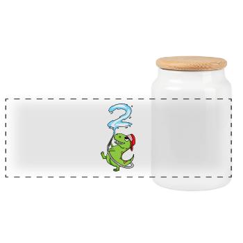 2nd birthday dinosaur fire department - Panoramic Cookie Jar with Wooden Lid - white - Front