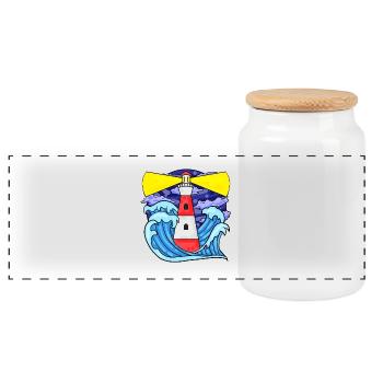 Lighthouse with waves North Sea Baltic Sea gift - Panoramic Cookie Jar with Wooden Lid - white - Front
