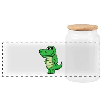 crocodile - Panoramic Cookie Jar with Wooden Lid - white - Front