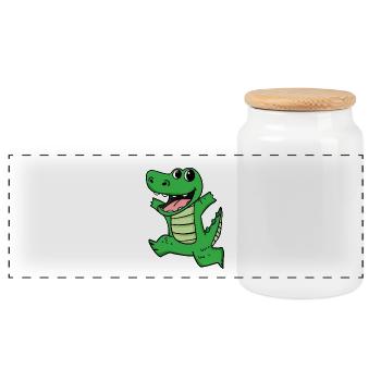 Crocodile cute happy funny - Panoramic Cookie Jar with Wooden Lid - white - Front