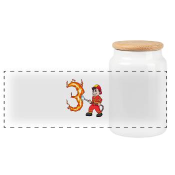 3. Geburtstag 3 Jahre Feuerwehr Geschenk - Panorama Keksdose mit Holzdeckel - Weiß - Vorne