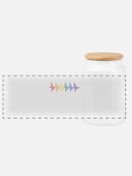 Regenbogen Herzschlag - Panorama Keksdose mit Holzdeckel - Weiß
