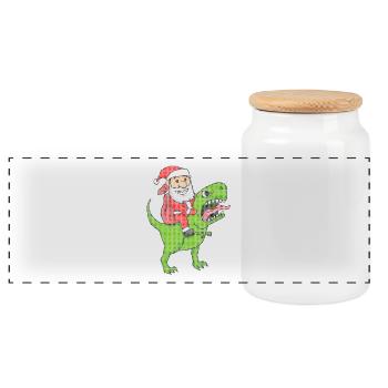 Christmas Dinosaur Ugly Christmas Effect - Panoramic Cookie Jar with Wooden Lid - white - Front