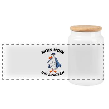 Moin Moin Ihr Spacken Seemöwe Anker Tattoo - Panorama Keksdose mit Holzdeckel - Weiß - Vorne