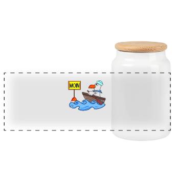 Moin Seemann Möwe Seemöwe Boot - Panorama Keksdose mit Holzdeckel - Weiß - Vorne