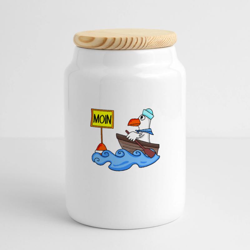 Moin Seemann Möwe Seemöwe Boot Panorama Keksdose mit Holzdeckel