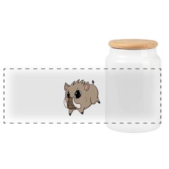 wild boar - Panoramic Cookie Jar with Wooden Lid - white - Front