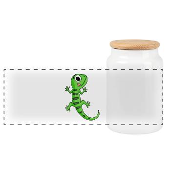 Gecko - Panorama Keksdose mit Holzdeckel - Weiß - Vorne