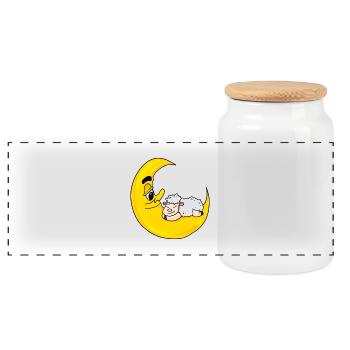 Sheep moon sleeping cute gift - Panoramic Cookie Jar with Wooden Lid - white - Front