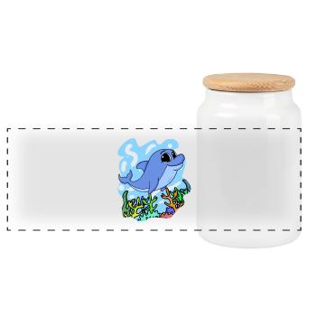 Dolphin - Panoramic Cookie Jar with Wooden Lid - white - Front