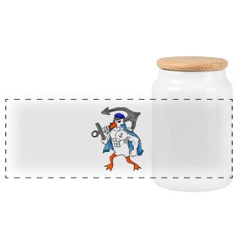 Seagull with anchor - Panoramic Cookie Jar with Wooden Lid - white - Front