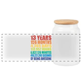 13th Birthday Gift, Boys Girls Teens, 13 Years Old - Panoramic Cookie Jar with Wooden Lid - white - Front
