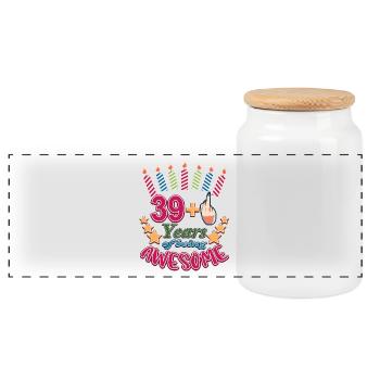 40th Birthday Gift For Women, Funny 39+, 40 Years - Panoramic Cookie Jar with Wooden Lid - white - Front