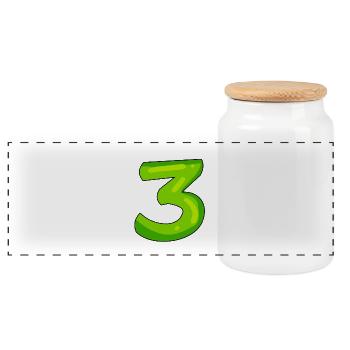 Digit 3 green - Panoramic Cookie Jar with Wooden Lid - white - Front