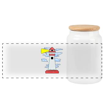 lighthouse - Panoramic Cookie Jar with Wooden Lid - white - Front
