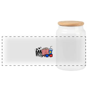 Movie cinema saying television gift popcorn - Panoramic Cookie Jar with Wooden Lid - white - Front