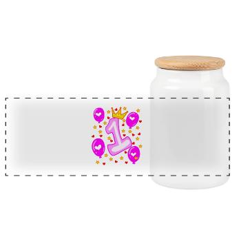 1. Anniversaire filles ballons de couronne étoiles - Boîte à biscuits avec couvercle en bois - blanc - Devant