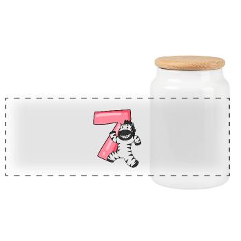 Zebra 7 years old children's birthday - Panoramic Cookie Jar with Wooden Lid - white - Front