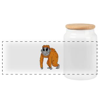 Orang Utan Affe - Panorama Keksdose mit Holzdeckel - Weiß - Vorne