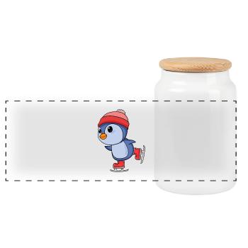 Patins à glace - Boîte à biscuits avec couvercle en bois - blanc - Devant