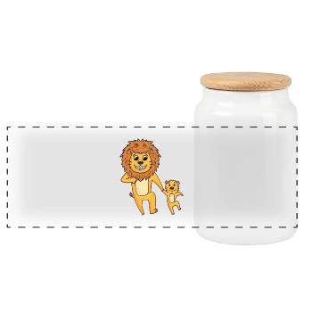 Lion avec enfant - Boîte à biscuits avec couvercle en bois - blanc - Devant