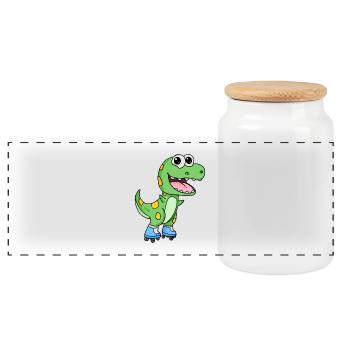 Inline Skating Roller Skates Dinosaur - Panoramic Cookie Jar with Wooden Lid - white - Front