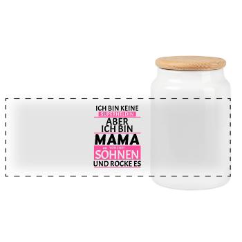 Superheldin Mama Zwei Söhne Spruch Geschenk - Panorama Keksdose mit Holzdeckel - Weiß - Vorne