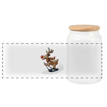 Cute Funny Reindeer Ski Winter Snow Christmas Gift - Panoramic Cookie Jar with Wooden Lid - white - Front