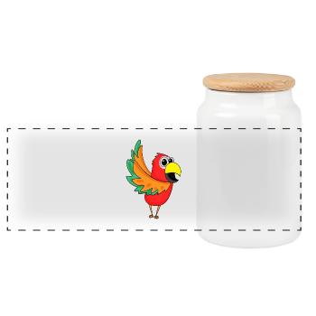 parrot - Panoramic Cookie Jar with Wooden Lid - white - Front