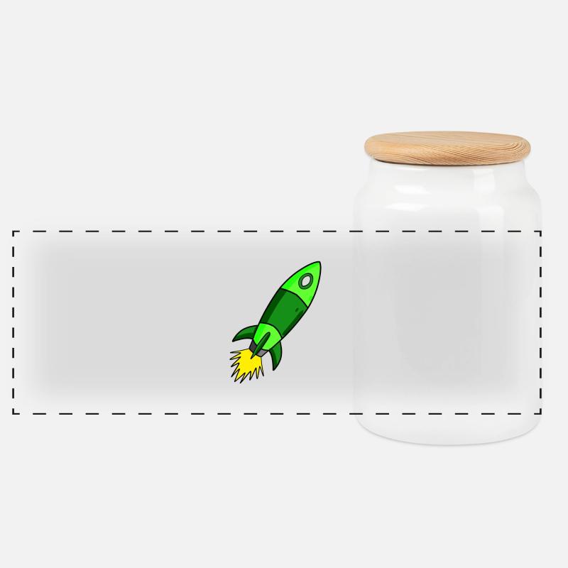 Grüne Rakete - Panorama Keksdose mit Holzdeckel - Weiß